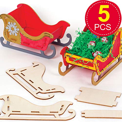 Baker Ross Kits Trineo de madera (paquete de 5) - Artes y manualidades navideñas