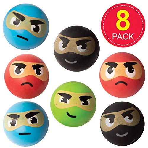 Baker Ross- Pelotas de Goma con diseños Ninja (Pack de 8) -Regalos infantiles para bolsas de cotillón