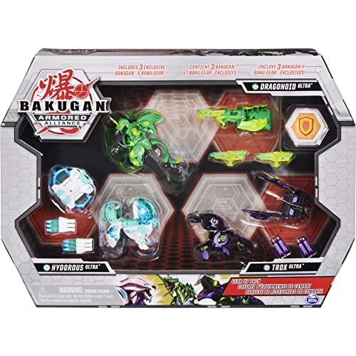 Bakugan Armored Alliance 6059292 – Paquete con 3 artículos Bakugan Ultra y Accesorios Baku-Gear, del Dibujo Animado Bakugan – Juguete Infantil a Partir de 6 años de Edad