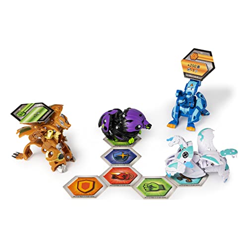 Bakugan Baku-Gear Pack con 4 Armored Alliance Bakugan (Ultra Aurelus Dragonoid, Ultra Aquos Howlkor, Basic Haos Pegatrix, Basic Darkus Hydorous) y 1 Juego de Herramientas Baku-Gear