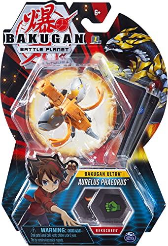 Bakugan Ultra, Aurelus Phaedrus, figura de acción coleccionable de 3 pulgadas y tarjeta de trading, para edades de 6 años en adelante