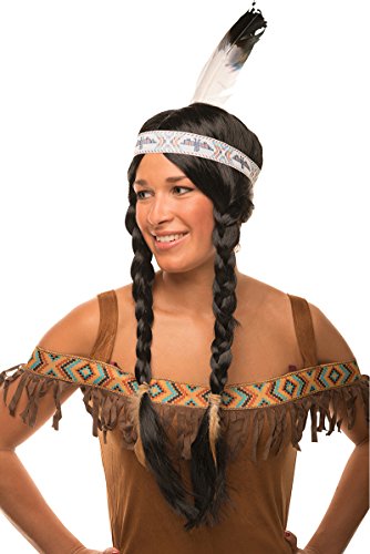 Balinco Peluca India con Trenzas + Plumas - para Hombres y Mujeres – Apto para Carnaval