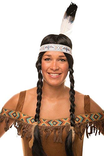 Balinco Peluca India con Trenzas + Plumas - para Hombres y Mujeres – Apto para Carnaval