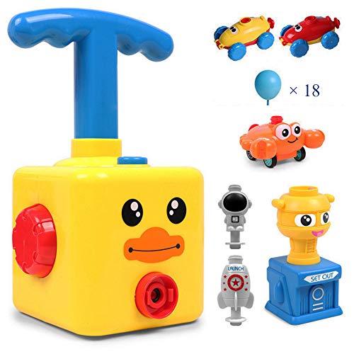 Balloon Powered Car Balloon Launcher, Balloon Race Car Creative Inflatable Balloon Car with 18 Balloons Yellow-Duck