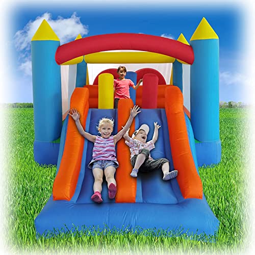 Ballsea Castillo hinchable con ventilador, castillo para niños con tobogán, trampolín de obstáculos (488 x 240 x 190 cm)