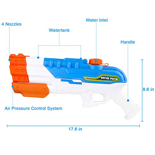 balnore Pistola de Agua 4 boquillas, 1200ml Pistola de Chorro de Agua para Niños Adultos para Al Aire Libre Nadando Piscina Jardín Playa, Verano Juguetes de Agua Juego