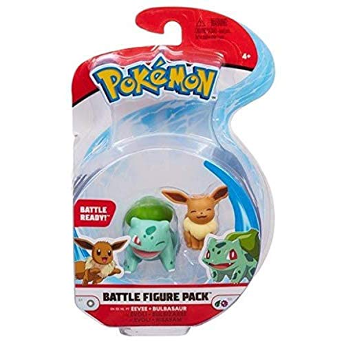 Bandai – Pokémon – Pack de 2 Figuras Battle – Bulbizarre (Bulbasaur) & Evoli (Eevee) – Figuras de 5 cm para coleccionar – WT97886