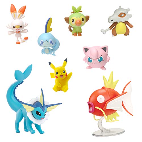 Bandai – Pokémon – Pack de 8 Figuras Olas 5: Pikachu, Flambino, Ouistempo, Larmelon, Rondou, Osselait, Aquali y Magicarpe – WT00049