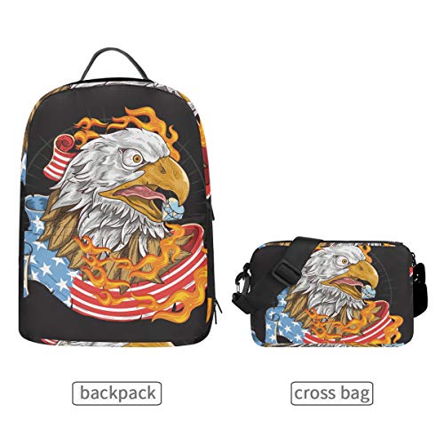 Bandera De Estados Unidos Águila Fuego Mochila Escolar Impermeable Mochilas Escolares Bolso con Mensajero para Estudiante Niñas Niños