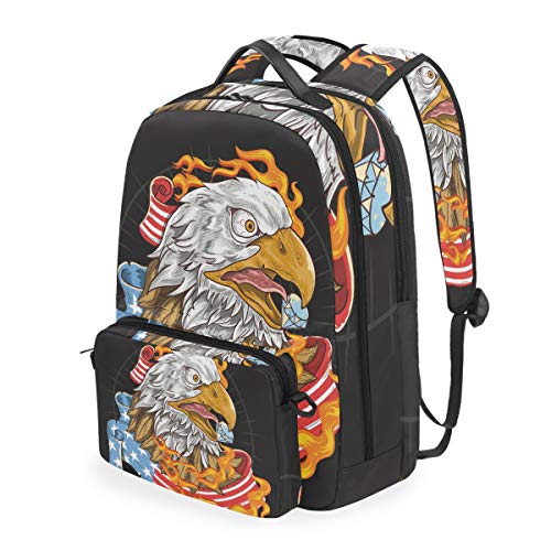 Bandera De Estados Unidos Águila Fuego Mochila Escolar Impermeable Mochilas Escolares Bolso con Mensajero para Estudiante Niñas Niños