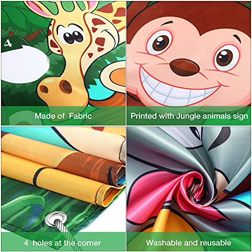 Banner de Juego de Lanzamiento de Animales de Safari con Bolsas de Frijoles Fondo de Animales Salvajes de Selva Fondo de Foto de Animales de Zoológico Juego Divertido para Niños Cumpleaños