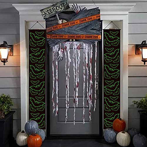 Banners de Halloween para puerta de entrada, letreros luminosos para pareados, pancartas, decoración de pared interior para el hogar, pancartas de muecas, adornos para pórticos colgantes de Halloween