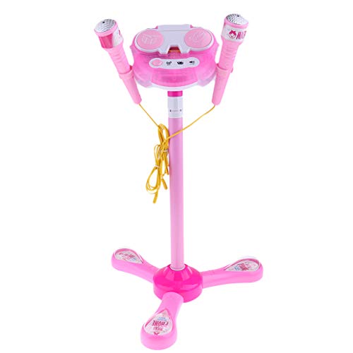 Baoblaze Micrófono Kidi Super Star Máquina de Karaoke para Niños con 2 Micrófonos y Soporte Ajustable - Rosado