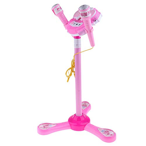 Baoblaze Micrófono Kidi Super Star Máquina de Karaoke para Niños con 2 Micrófonos y Soporte Ajustable - Rosado