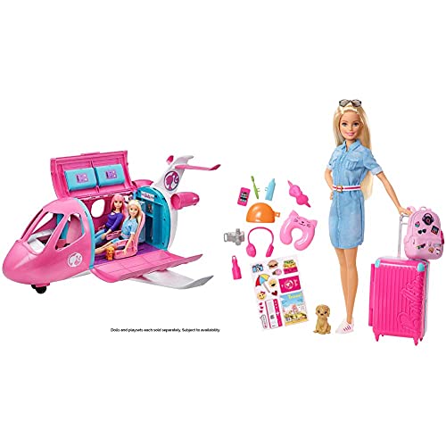 Barbie Avión de Tus sueños, avión de Juguete con Accesorios para muñecas (Mattel GDG76) + Vamos de Viaje, muñeca con Accesorios, Edad Recomendada: 3 años y mas (Mattel FWV25)