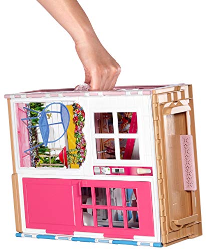 Barbie - Casa dos pisos plegable, casa con muñeca y accesorios (Mattel GXC00)