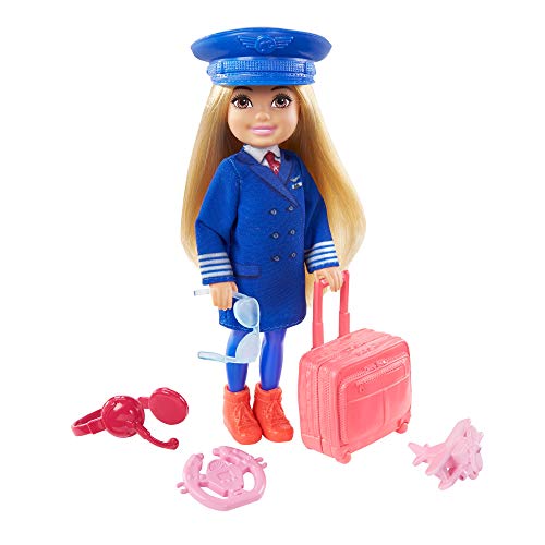 Barbie Chelsea Piloto de avión Muñeca rubia con accesorios de viaje de juguete, para niñas y niños +3 años (Mattel GTN90)