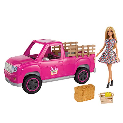 Barbie con Coche Pick-up para la Granja Muñeca Rubia con vehículo de Juguete y Accesorios para el Campo (Mattel GWW29)