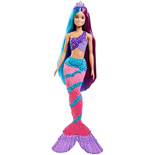 Barbie Dreamtopia Muñeca sirena con pelo de colores, accesorios y peine de juguete (Mattel GTF39)