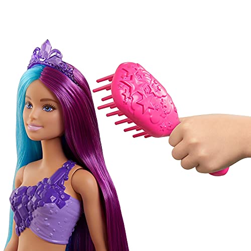 Barbie Dreamtopia Muñeca sirena con pelo de colores, accesorios y peine de juguete (Mattel GTF39)