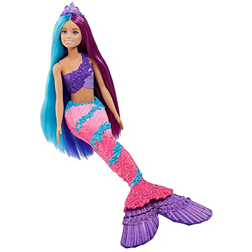 Barbie Dreamtopia Muñeca sirena con pelo de colores, accesorios y peine de juguete (Mattel GTF39)