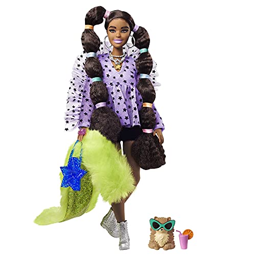 Barbie Extra Muñeca afroamericana articulada con coletas burbujas, accesorios de moda y mascota (Mattel GXF10)