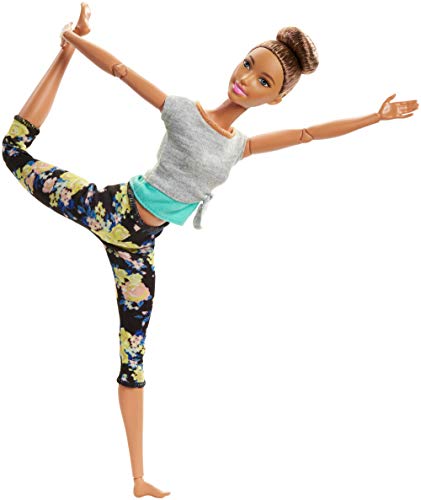 Barbie Fashionista Made to Move, Muñeca articulada castaña con top gris (Mattel FTG82) Multicolor