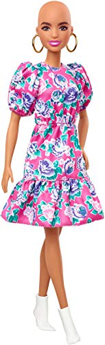 Barbie Fashionista Muñeca alopécica con Vestido de Flores y Mangas abombadas y Accesorios de Moda de Juguete (Mattel GYB03)