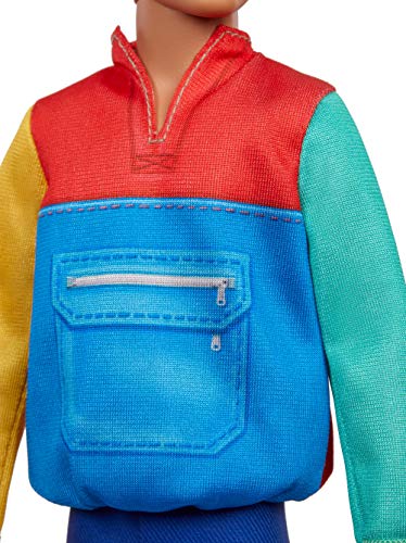 Barbie Ken Fashionista Muñeco rubio con chaqueta y shorts, moda color block (Mattel GRB88)