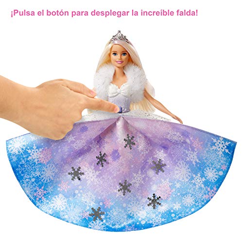 Barbie Muñeca Princesa de la nieve, falda azul transformación mágica (GKH26)