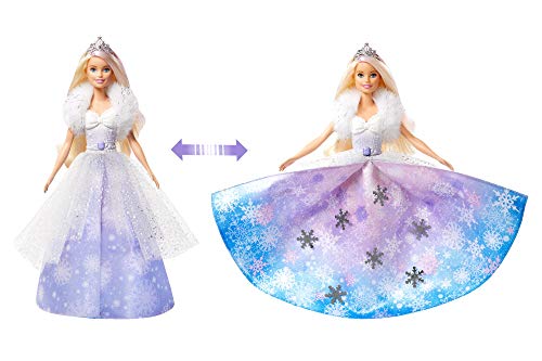 Barbie Muñeca Princesa de la nieve, falda azul transformación mágica (GKH26)