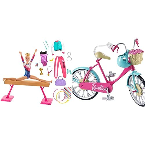 Barbie Olimpíadas, Muñeca Gimnasta, Barra De Equilibrios De Juguete Y Más De 15 Accesorios (Mattel Gjm72)+ Bicicleta, Accesorios Muñeca (Mattel Dvx55)