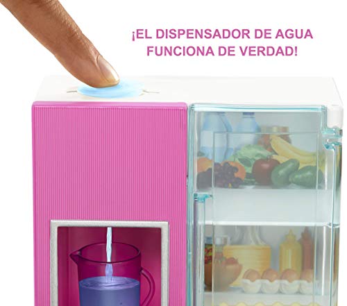 Barbie Refrigerador, accesorios para cocina con muñeca afroamericana (Mattel GHL85)