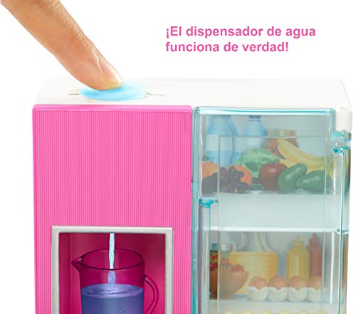 Barbie Refrigerador, accesorios para cocina con muñeca rubia  (Mattel GHL84)