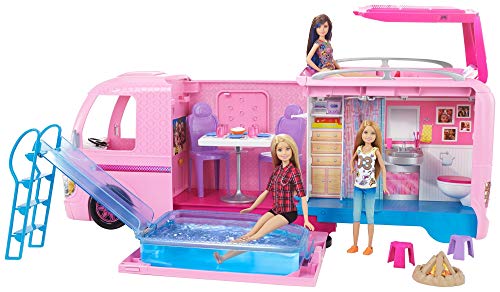 Barbie - Supercasa - casa muñecas, Regalo para niñas y niños 3-9 años (Mattel DLY32) + Supercaravana de Barbie - Autocaravana barbie - (Mattel FBR34)