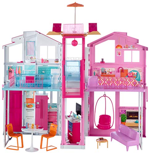 Barbie - Supercasa - casa muñecas, Regalo para niñas y niños 3-9 años (Mattel DLY32) + Supercaravana de Barbie - Autocaravana barbie - (Mattel FBR34)