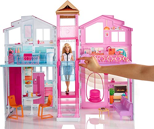 Barbie - Supercasa - casa muñecas, Regalo para niñas y niños 3-9 años (Mattel DLY32) + Supercaravana de Barbie - Autocaravana barbie - (Mattel FBR34)