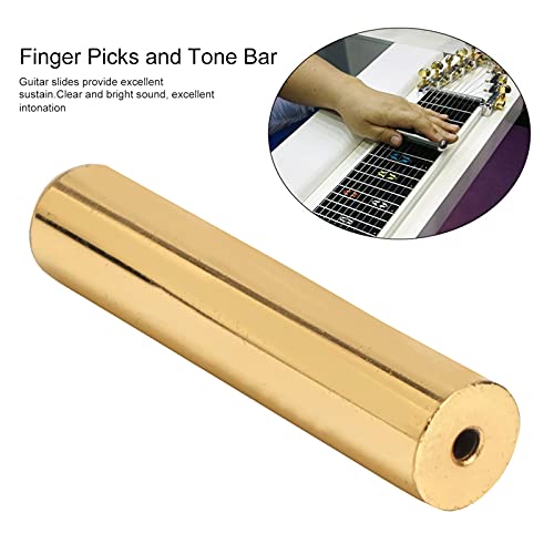 Barra de Tono de Diapositiva de Guitarra, Diapositiva de Guitarra eléctrica estándar portátil de Sonido Brillante con 4 púas de Dedo para Amantes de la Guitarra para Guitarra eléctrica(Oro)