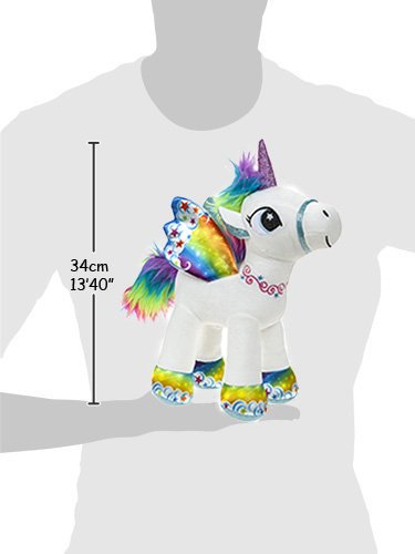 BARRADO Peluche Unicornio con alas de pie - Calidad Supersoft (Blanco/Arcoiris, 34cm)