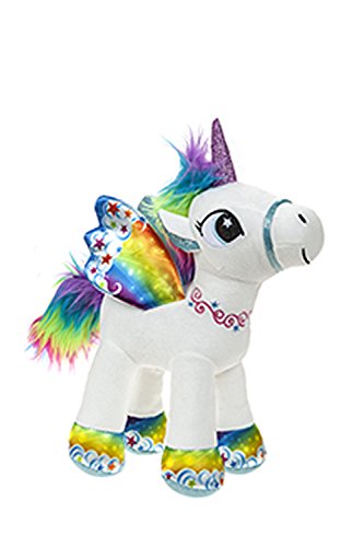 BARRADO Peluche Unicornio con alas de pie - Calidad Supersoft (Blanco/Arcoiris, 34cm)