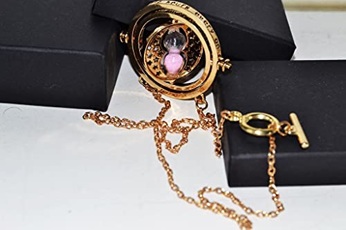 Bauqoo Collar Giratempo Hermione en estuche negro Inspirado Saga Harry Potter Gadget Accesorios de mujer hombre niña colgante color oro reloj arena rosa idea regalo niña Magia Fantasy Cosplay