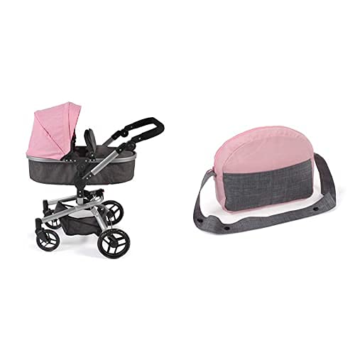 Bayer Chic 2000 -Carrito para Muñecas Yolo Color Rosa. (593 86)+-Wickeltasche Für Puppen, Puppenwickeltasche Bolso Cambiador para Muñecas, Color Gris Y Rosa. (853 15)