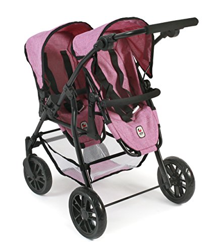 Bayer Chic 2000-Tandem-Buggy Twinny-Cochecito Doble para muñecas de hasta 50 cm, Color Rosa (691-70)