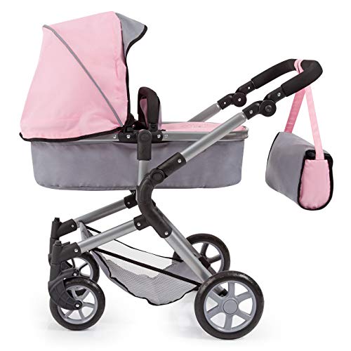 Bayer Design-18108AA Cochecito de Muñecas City Neo con Bolso Cambiador, Transformable, altura regulable, plegable, moderno, color gris, rosa con hada (18108AA)