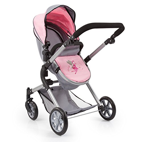 Bayer Design-18108AA Cochecito de Muñecas City Neo con Bolso Cambiador, Transformable, altura regulable, plegable, moderno, color gris, rosa con hada (18108AA)