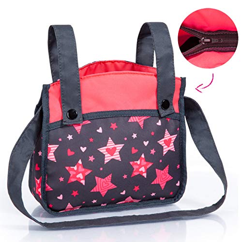 Bayer Design-18405AA Cochecito de muñecas Neo Vario con Bolso Cambiador, Convertible, Plegable, Color Rojo, Negro con Estrellas y Corazones (18405AA)