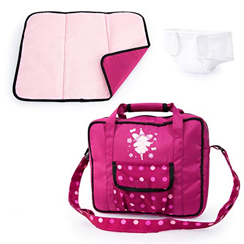 Bayer Design Accesorios para muñecas, Bolsa de pañales, Cambiador portátil, pañal muñeco, Burdeos, Rosado, Hada