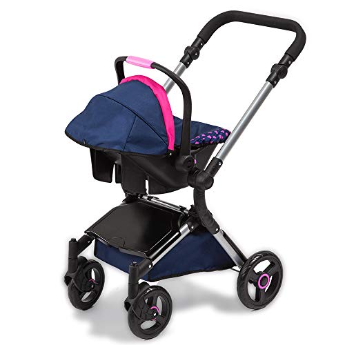 Bayer Design- Cochecito, Chasis de Carrito para muñecos City Cruiser con Silla de Coche, Bolso Cambiador, Convertible, Plegable, Ajustable en Altura, Color Azul con Unicornio y Corazones (18254AA)