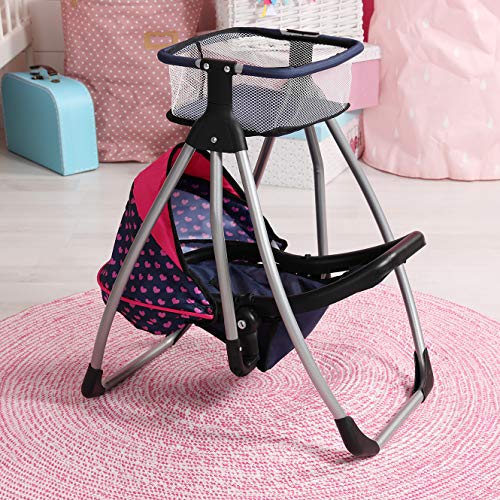 Bayer Design convertible en cuna (63554AA) Trona Trio, 3 en 1, Silla Alta, Asiento, Columpio, Accesorios para muñecos, color azul, rosa con corazones, unicornio