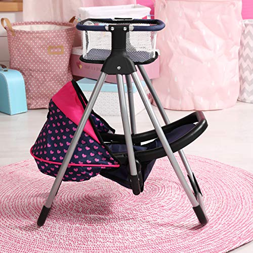 Bayer Design convertible en cuna (63554AA) Trona Trio, 3 en 1, Silla Alta, Asiento, Columpio, Accesorios para muñecos, color azul, rosa con corazones, unicornio